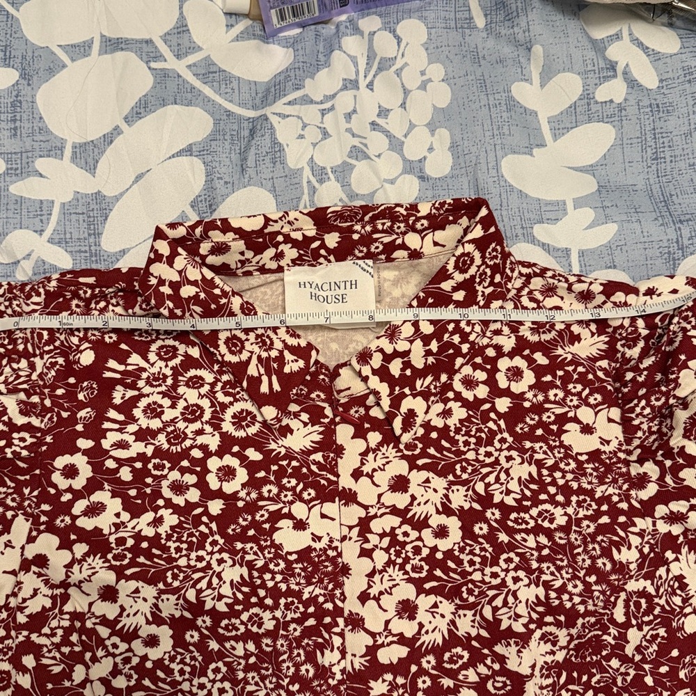 HYACINTH HOUSE Maroon Floral Front Zip Begonia Mini Dress, size large, NWT - Picture 8 of 8